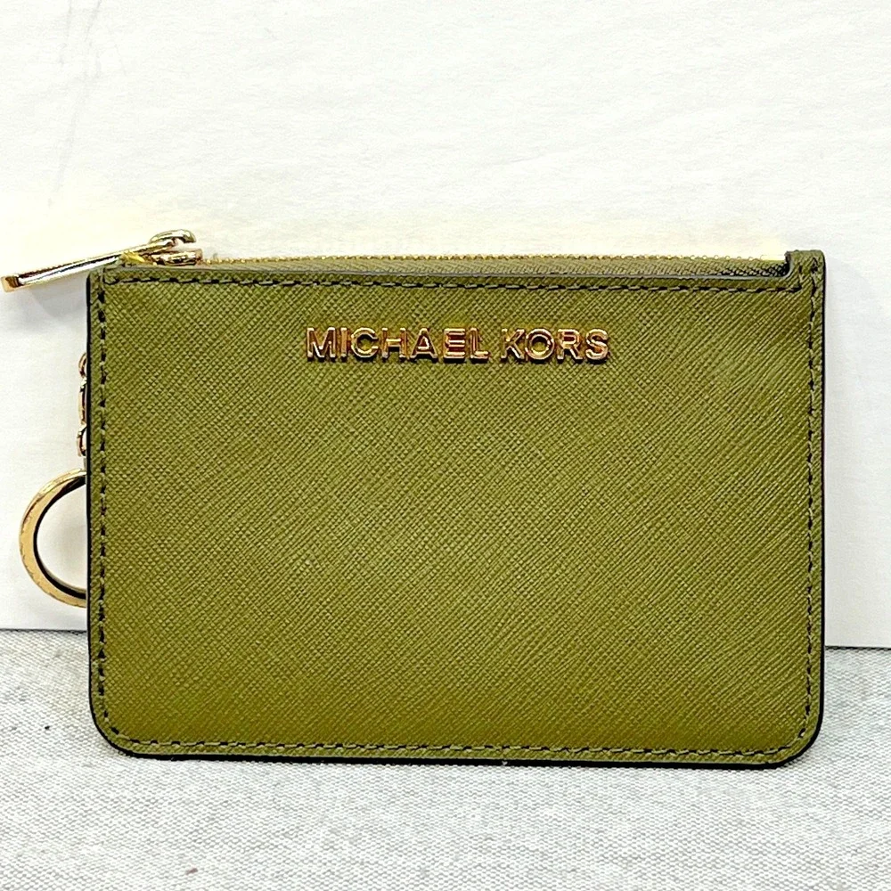 Michael Kors Jet Set Travel Small Coin Pouch ID Key Holder Wallet Olive EUC